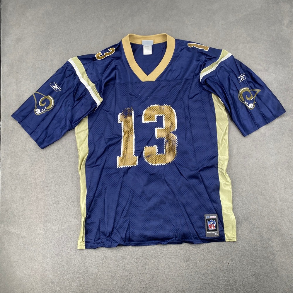Vintage Reebok NFL St Louis Rams Kurt Warner 13 Jersey Navy Blue XL 8137